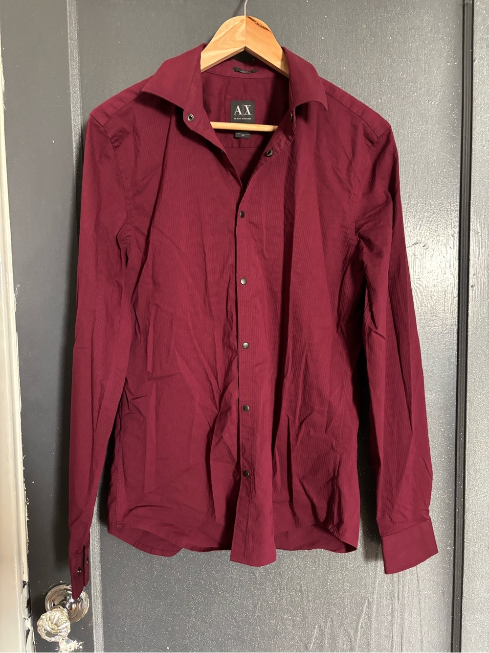 Armani Exchange Men's Deep Burgundy Button-Up Dress Shirt